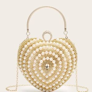Pearl & Rhinestone Heart Shaped Clutch